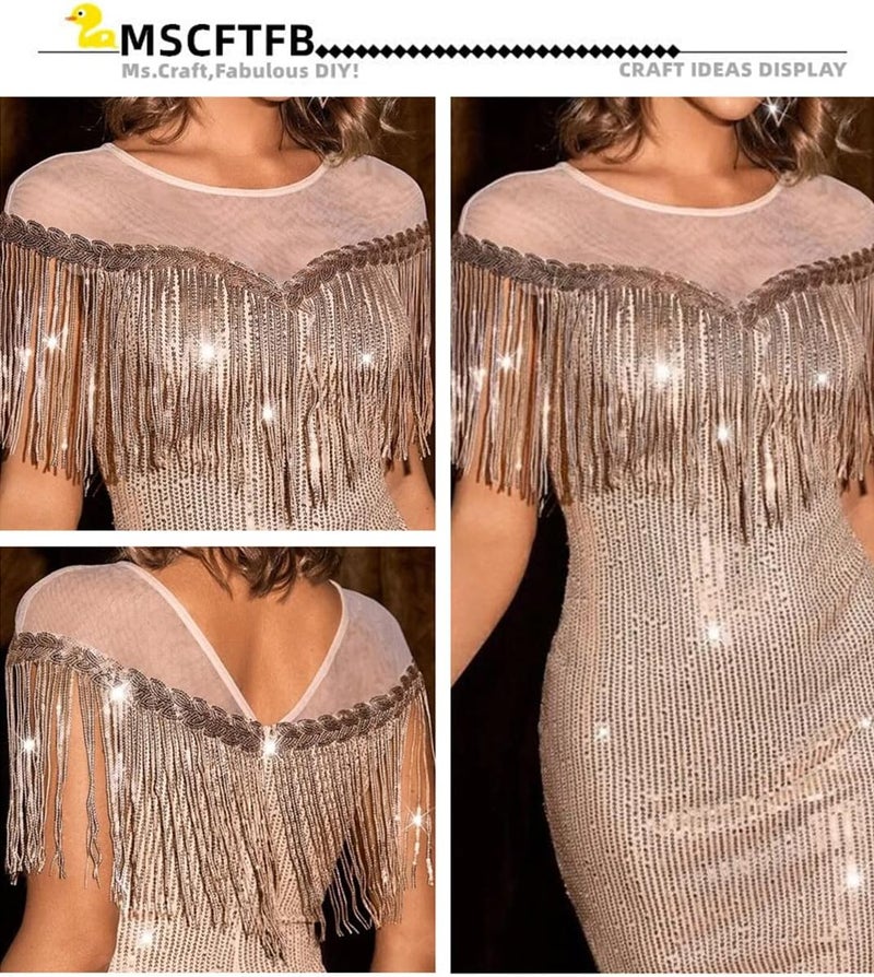 MSCFTFB 10 Yards Sparkly Sequined Tassel Ribbon Sequins Fringe Trim Spangle Paillette Lace Fabric for Sewing Curtain Pillow Home Decor Party Dress Stage Costume Embellishment (White) - Image 5